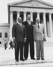 George Hayes (left), standing with Thurgood Marshall (center), and James M. Nabrit (right) after the Brown v. Board of Education Supreme Court decision. AP/WIDE WORLD PHOTOS. REPRODUCED BY PERMISSION