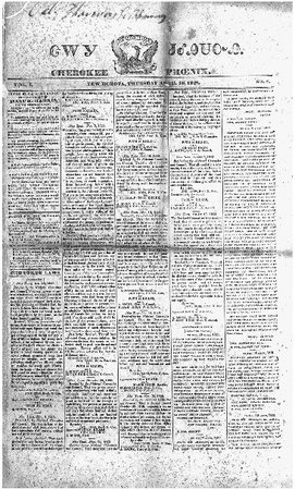 Cherokee Phoenix. The 10 April 1828 edition of the bilingual Cherokee newspaper. THE LIBRARY OF CONGRESS