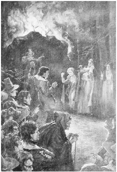 Young Goodman Brown, his Wife Faith, and All the Other Prospective Converts are Brought Before the Devil Figure. Illustration from the autograph edition of the Complete Writings of Hawthorne, 1900. GRADUATE LIBRARY, UNIVERSITY OF MICHIGAN