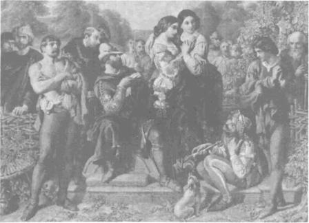 Charles, Duke, Frederick, Celia, Rosalind, Touchstone, Orlando, and others by Daniel Maclise